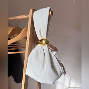 White Handbag with Gold Hardware